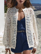 Resort-style Openwork Long-sleeved Knitted Cardigan