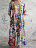 Elegantes Damen-Baumwollkleid mit geometrischem Blumenmuster