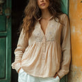 Bohemian Women's Linen Print Casual Long Sleeve Top