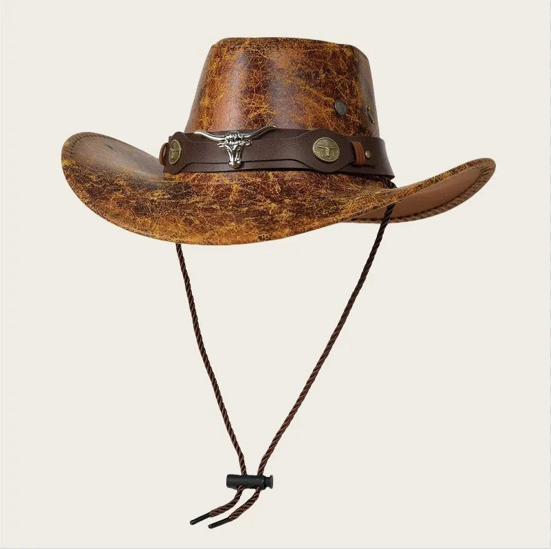 Women's Vintage Stylish Western Cowboy Hat With Adjustable Chin Strap For Outdoor Adventures