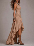 Bohemian Cotton Halter Corset Tiered Maxi Dress