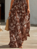 Desert Wander Brown Floral Halter Neck Chiffon Maxi Dress