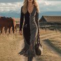 Women's Western Country Retro Tassel Color-blocked Dress