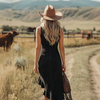 Spring Concert Outfit Western-style V-neck Embroidered Irregular Ruffled Faux Suede Sleeveless Midi Dress