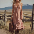Silk Satin Lace Trim Sleeveless Midi Dress With Zipper Front And Ruffled Hem