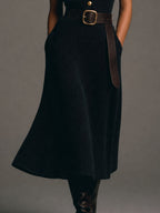 Black Belted Button-Front Knit Dress