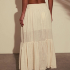 Western Spring Outfits Cotton Linen Blend High Low Tiered Maxi Skirt With Drawstring Waist And Tassel Detail