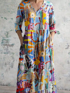 Elegantes Damen-Baumwollkleid mit geometrischem Blumenmuster