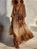 Retro V-neck Leopard Print Maxi Dress