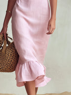 Vacation-style Square-neck Puff-sleeve Ruffled Midi Dress