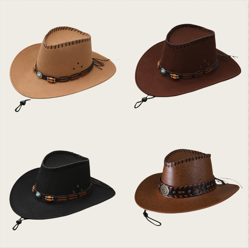 Women's Vintage Stylish Western Cowboy Hat With Adjustable Chin Strap For Outdoor Adventures