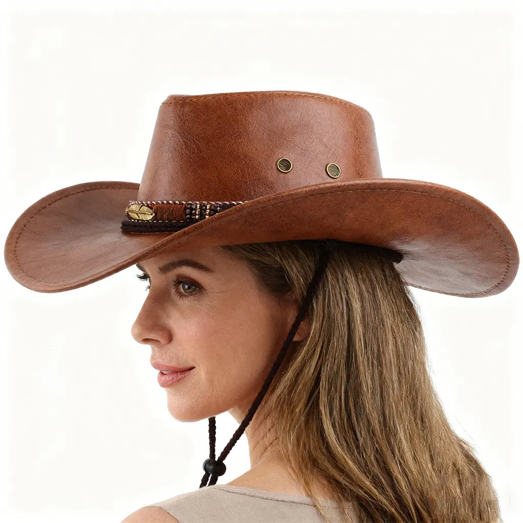 Women's Vintage Classic Western Cowboy Hat With Feather Band - Perfect For Festivals And Outdoor Adventures
