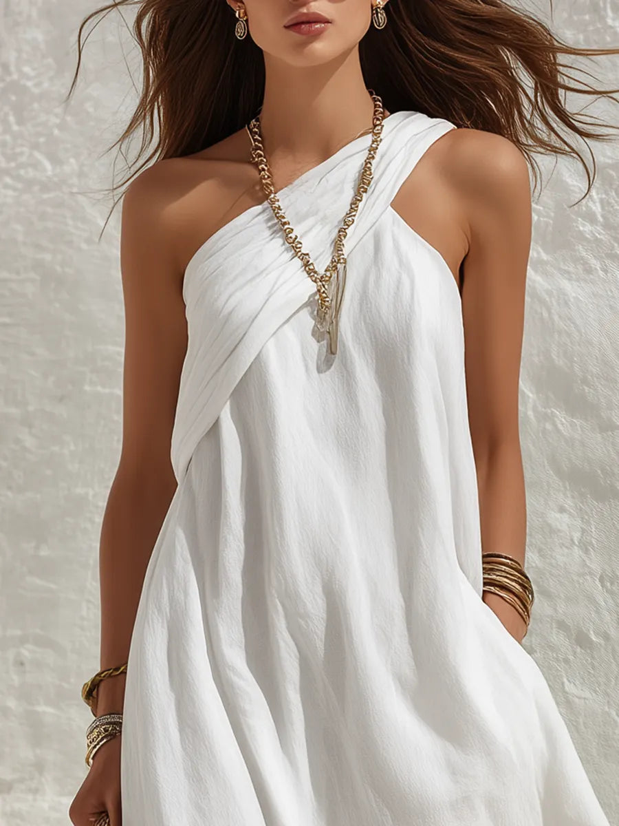 Minimalist Bohemian One-Shoulder Maxi Dress