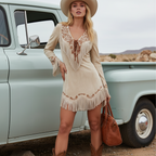 Women's Vintage Bohemian Fringe Dress With Embroidery