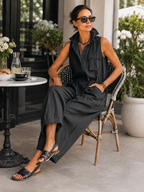 Black Sleeveless Utility Wide-Leg Jumpsuit