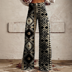 Women's Retro Western Country Ethnic Printed Faux Denim Wide Leg Pants