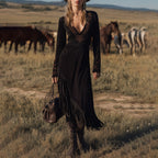 Women's Western Country Retro Velvet Ethnic Print Dress