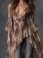 Boho Floral Lace High-Low Tunic Dress