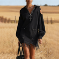 Women's Denim Western Retro Half-zip Shirt Dress With Loose Fit