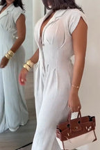 Women's Casual Lapel Button-Front Wide Leg Jumpsuit