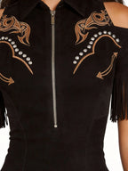 [Embroidery]Women'S Retro Embroidered Studded Western Bohemian Style Tassel Mini Dress