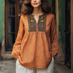 Bohemian Women's Linen Print Casual Long Sleeve Top