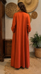 Boho Linen Blend Maxi Dress - Oversized Flowy Kaftan Style with Pockets & Button Detail