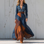 Elegant Plaid Patchwork Long-sleeved Dress
