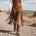 Women's Western Style Suede Fringe Skirt