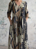 Women's Elegant Floral V-Neck Cotton Dress
