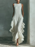 Sleeveless Ruffled Linen Maxi Dress