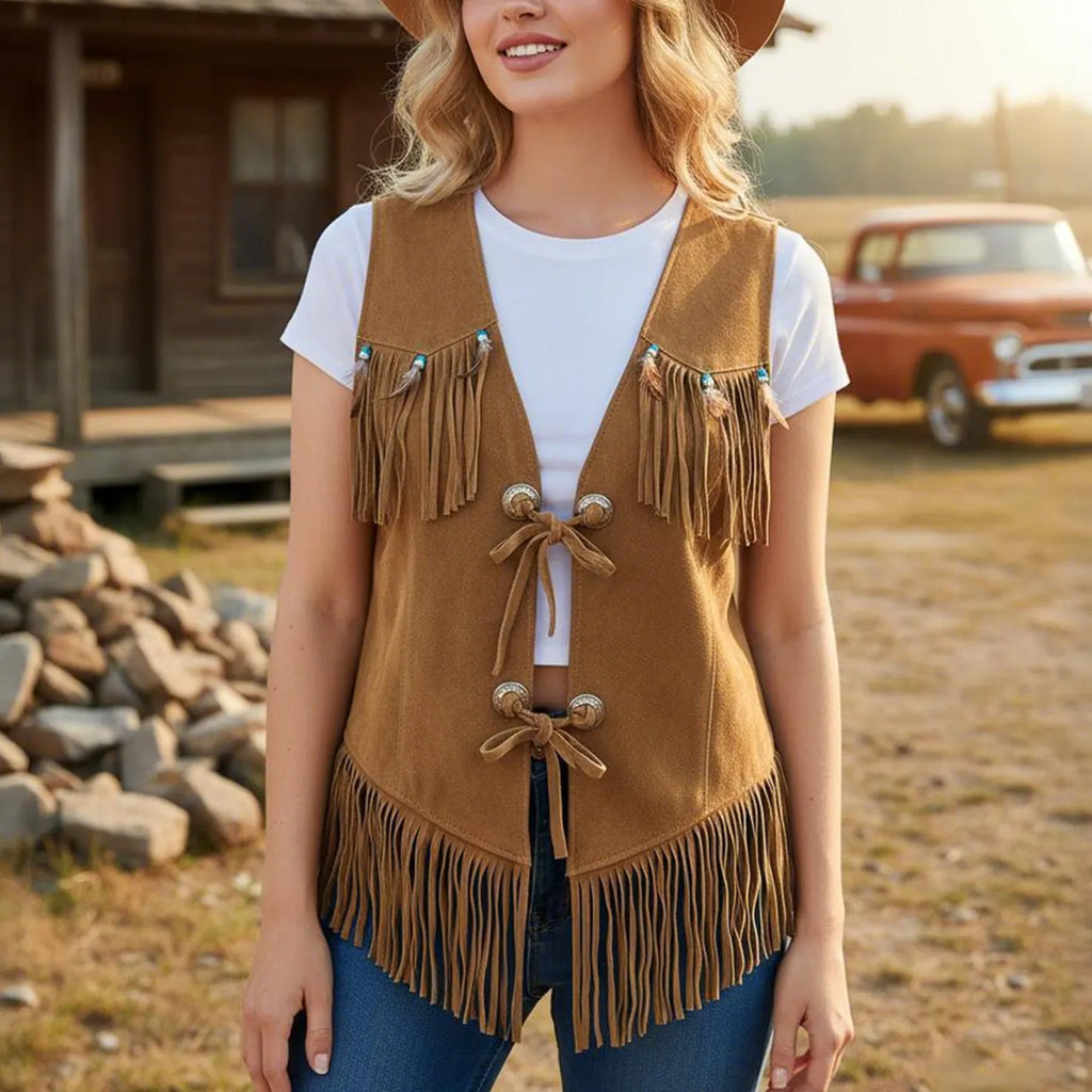 Women's Vintage Western Style Fringed Vest