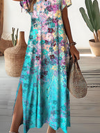 Damen Resort-Kleid mit V-Ausschnitt und Blumenmuster