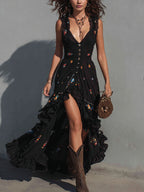 Women's Floral V-Neck Spaghetti Strap Dress