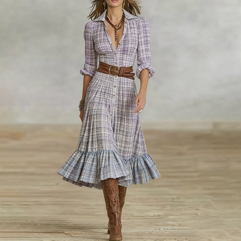 Women's Vintage Western Country Vintage Plaid Dress