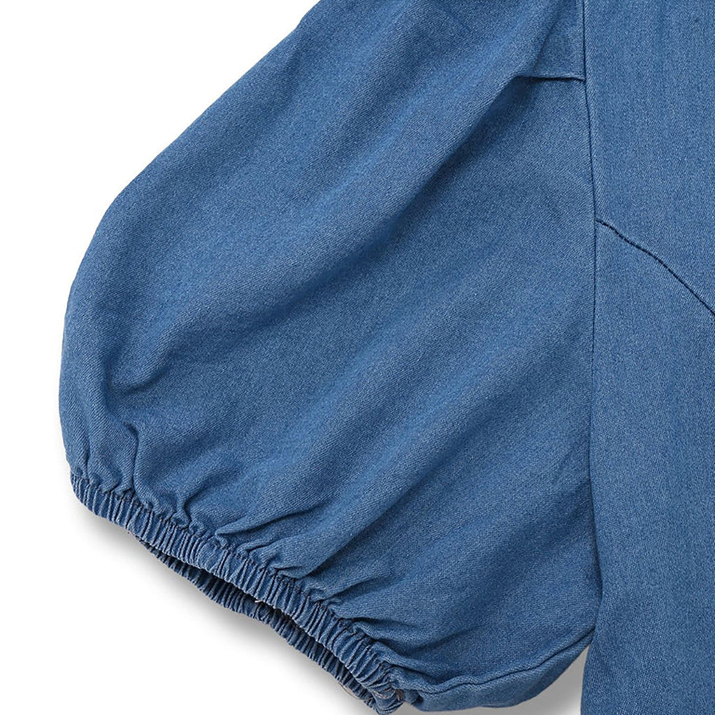 Light Blue 1970s Denim Puff Sleeve Cut-out Jumpsuit