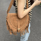Bohemian Western Country Boho Fringe Crossbody Bag With Embroidered Details