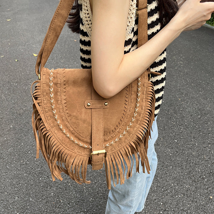 Bohemian Western Country Boho Fringe Crossbody Bag With Embroidered Details