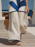 Cycladic Navy Leaf Print Linen-Blend Sleeveless Two-Piece Vacation Set