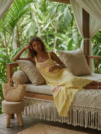 Resort Pale Lemon Floral Embroidered Linen Maxi Dress