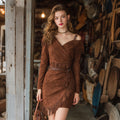Women's Western Retro Suede V-neck Tassel Short Dress