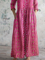 Women's Elegant Retro Geometric Pattern V-neck Cotton Dress