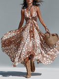 Women's Polka-Dot V-Neck Maxi Dress