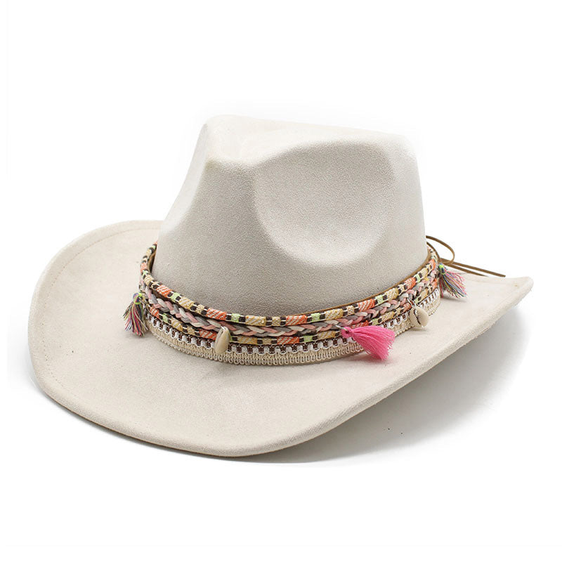Unisex Vintage Western Cowboy Bohemian Suede Rolled Brim Hat