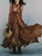 Women's Polka Dot V-Neck Dress With Wide Straps