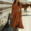 Cowgirl Outfit Women's Retro Western Suede V-Neck Dress