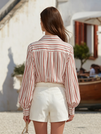 Resort-style Long-sleeve Striped Chiffon Top