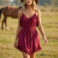 Western Retro Suspender Linen Dress With Tassels And An Irregular Hem