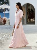 Resort-style Square-neck Embroidered Short-sleeve Maxi Dress
