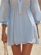 Elegant Vacation-style Embroidered Button-down Mini Dress
